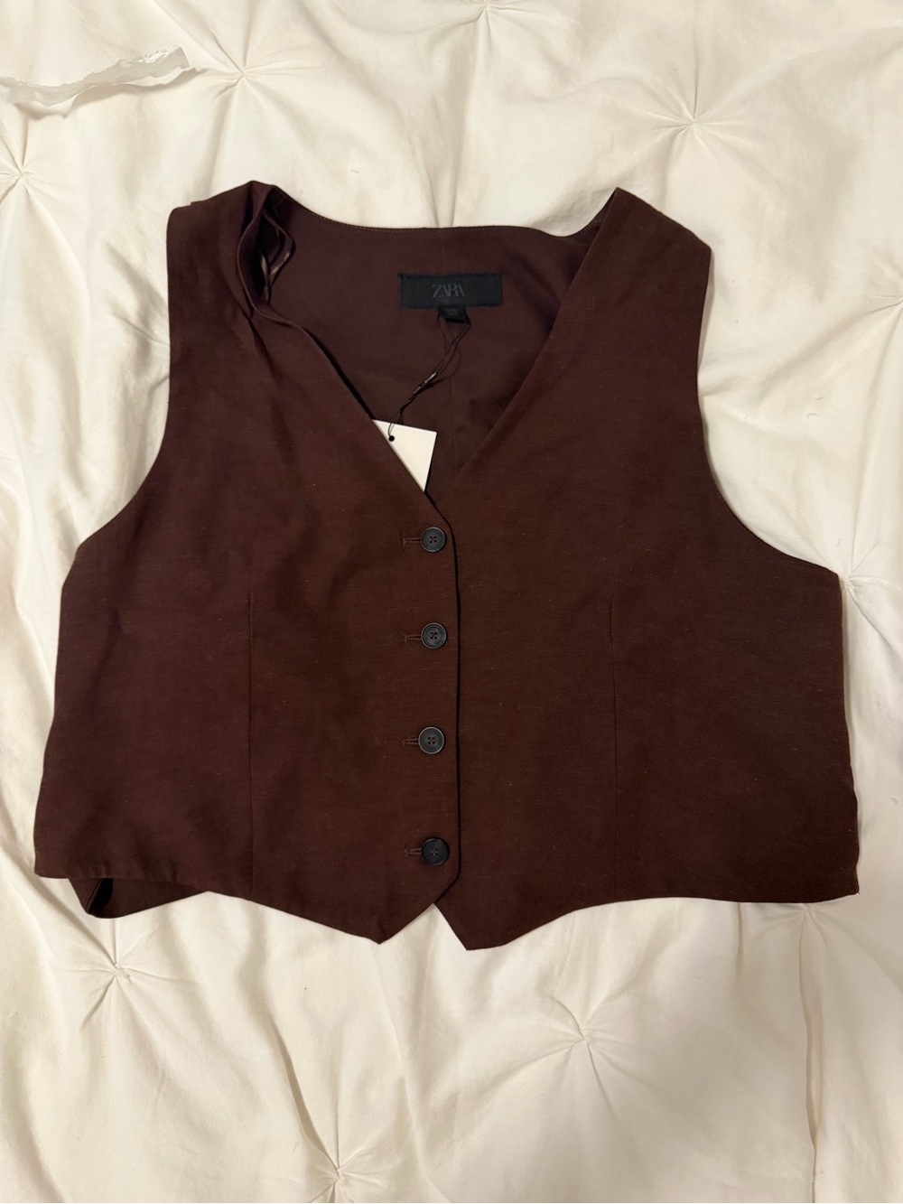 Zara Cutout Back Cropped Vest Top in Dark Brown - Picture 2 of 4